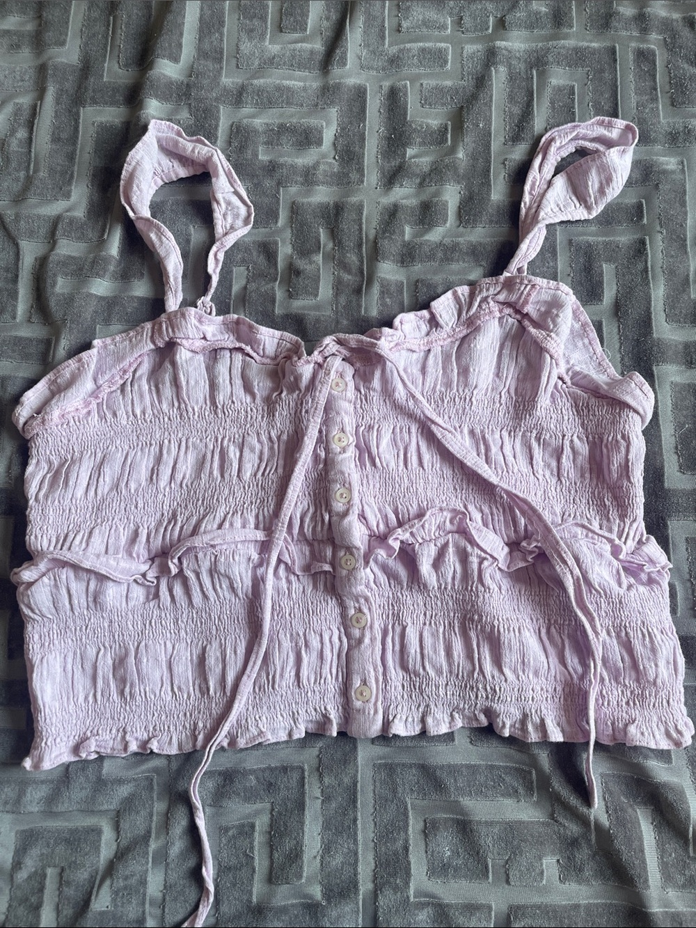 American Eagle Outfitters Light Lavender Smocked Button Crop Cami